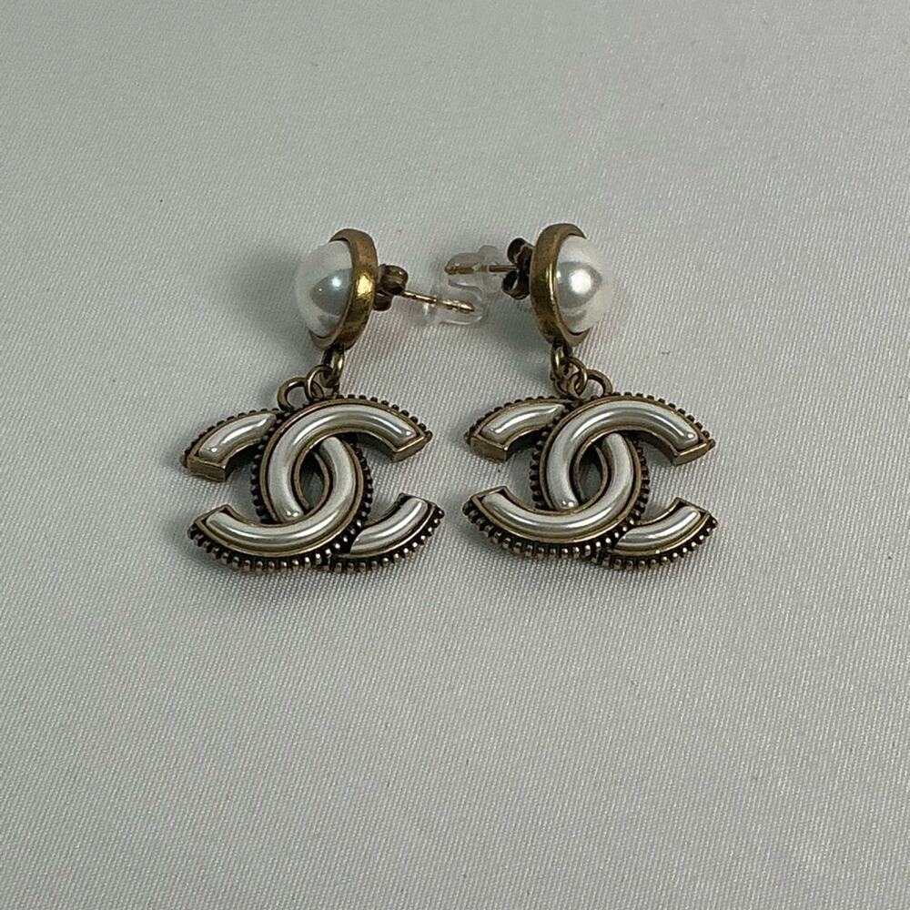 Chanel Antique Gold Pearl Earrings Estate Jewelry